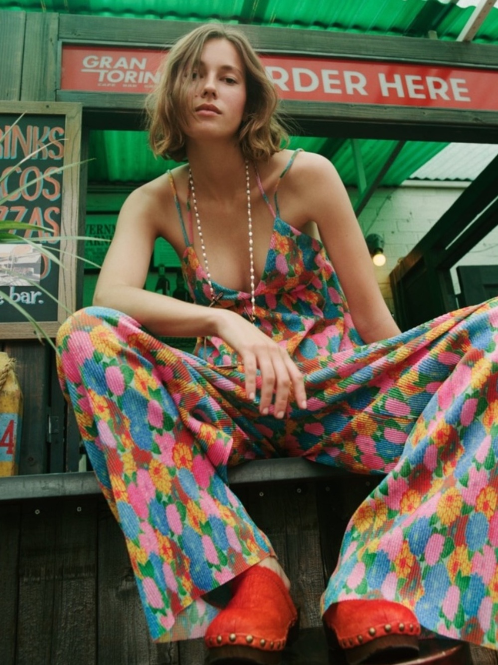 Zara Multicolor Floral Wide-Leg Pants